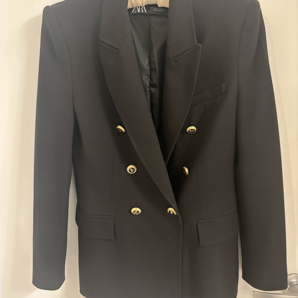 Zara Elegant Black Jacket with Gold Accents